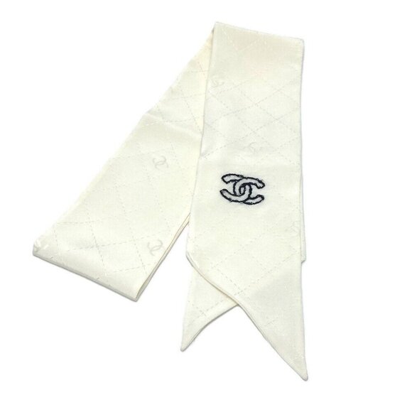 CHANEL CC Mark Matelasse Apparel BandeauScarf Scarf silk White/Black Unused - Picture 1 of 13